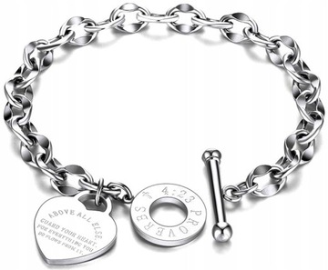 Bransoletka SREBRNA Stal chirurgiczna serce chain