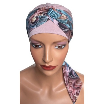 Turban damski wiosenny Lena róż 413 chusta miękka także po chemioterapii