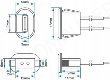 GNIAZDO USB-C USB TYP C ŻEŃSKIE PANELOWE TABLICOWE CZARNE 2pin