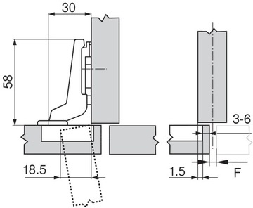 ПЕТЛЯ BLUM ПЕРЕГОРОДОЧНАЯ 91M2650 + НАПРАВЛЯЮЩАЯ
