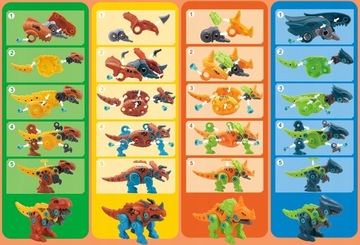 Klocki konstrukcyjne DINOZAURY do skręcania ZESTAW z wkrętarką śrubokrętem