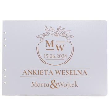 KSIĘGA GOŚCI Z ANKIETAMI NA ŚLUB WESELE DREWNIANA PERSONALIZAWANA PAMIĄTKA