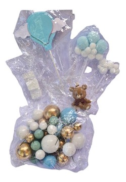DEKORACJE BABY SHOWER GENDER BOY BALONY MIŚ KULE TEŻ NA TORT Baby Reveal