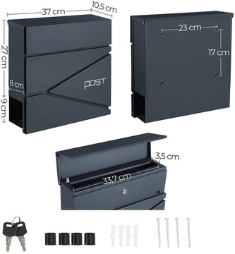 Почтовый ящик Songmics в оттенках серого