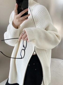 Women's Turtleneck Knitted Zipper Long Sweater Coa