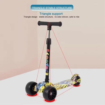 ТРЕХКОЛЕСНЫЙ БАЛАНСИРОВОЧНЫЙ СКУТЕР СО СВЕТОДИОДНЫМИ КОЛЕСАМИ ГРАФИТТИ 50 кг, складной, усиленный