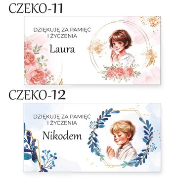 Naklejki na czekoladę, pudełko KOMUNIA, różne wzory, IMIĘ DZIECKA, 10 szt.