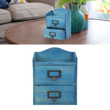 Деревянный органайзер для косметики, синий ретро-дизайн, 3 слоя, большой