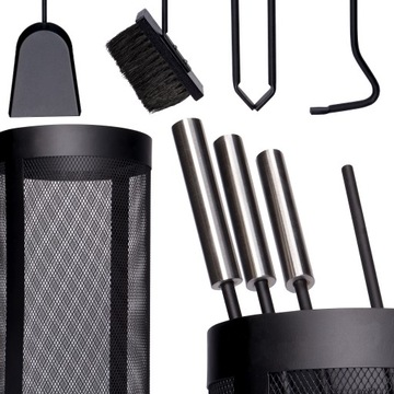 НАБОР КАМИННЫХ ИНСТРУМЕНТОВ 5 ШТ + ПОДСТАВКА МЕТАЛЛИЧЕСКАЯ КОРЗИНА МЕТАЛЛИЧЕСКАЯ