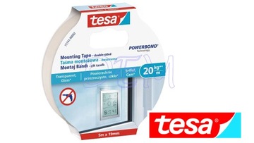 TAŚMA DWUSTRONNA DO MONTAŻU POWIERZCHNI PRZEŹROCZYSTYCH 19mm x5m Tesa 77741
