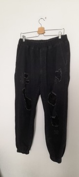 Shein Czarne spodnie z wysokim stanem chinosy z dziurami 42, 44