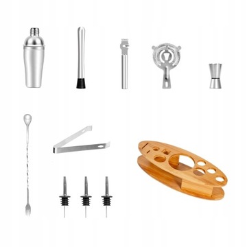 НАБОР БАРМЕНА для напитков ШЕЙКЕР 750мл Бамбуковая основа 11 шт.