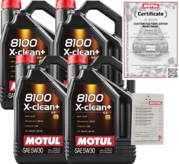 MOTUL 8100 X-CLEAN+ 5W30 C3 20L BMW LL-04 VW 504 00/ 507 00 + ZAWIESZKA