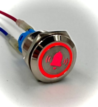 Przycisk podświetlany dzwonek 19 mm LED 12V 24V SPDT On-On Czerwony Mo