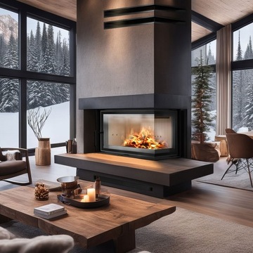 Wkład Kominkowy Powietrzny KRATKI FLOKI Prawy 10kW Fi200 ZESTAW do ZABUDOWY