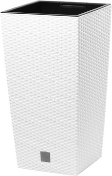 УЛИЧНЫЙ ЦВЕТОЧНЫЙ ВАЗ ИЗ РОТЕГА, БЕЛЫЙ С ВСТАВКОЙ, ВЫСОКАЯ КРЫШКА