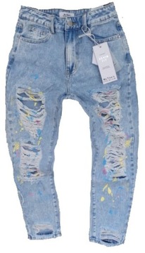 Włoskie boyfriend szarpane dziury FARBA baggy Xs/S