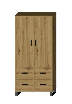 Regał SARA LOFT 2D4SZ 100 nogi metal - dąb artisan