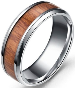 Srebrny Pierścień Drewno Elegancki Sygnet Ring