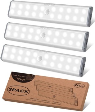 OŚWETLENIE PODSZAFKOWE LED X3 20LED BIAŁE 1000mAh