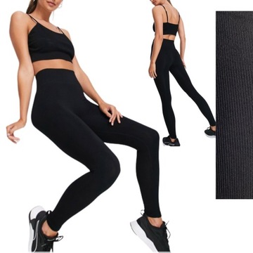 Legginsy PRĄŻKOWANE kryjące WYSOKI STAN grube GETRY BAMBUSOWE S/M