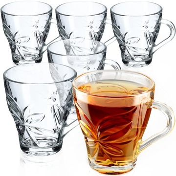 6x SZKLANKI DO HERBATY KAWY 250ml NAPOJÓW ZESTAW KUBEK Z UCHEM WZÓR