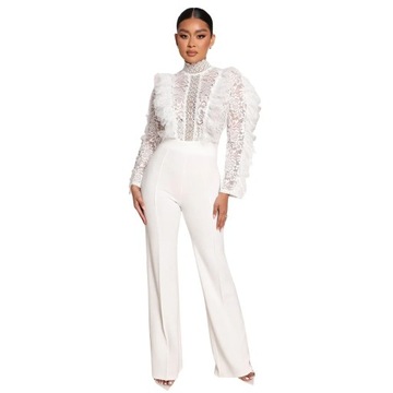 Elegant Overalls for Women Lace Long Sleeves High-