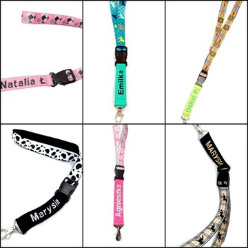 Шнурок для ключей от школы с вышивкой имени и номера телефона.