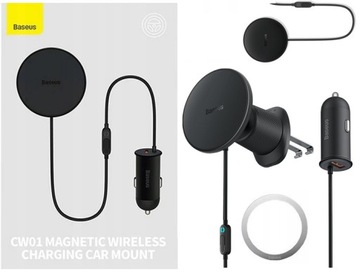 BASEUS ŁADOWARKA SAMOCHODOWA UCHWYT INDUKCYJNA QI MAGSAFE 15W + USB-A 25W