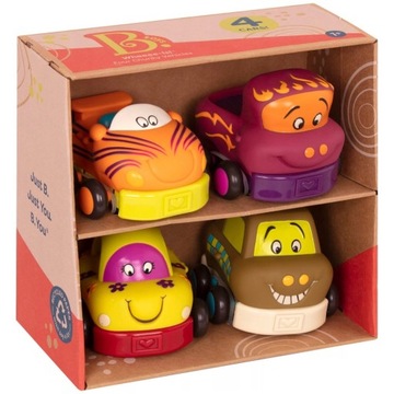 B.Toys Набор из 4 мягких машинок с приводом Wheeee-ls, цвета морской волны и оливкового цвета.