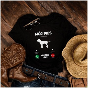 Tshirt damski bluzka PIES Staffordshire Bull Terrier PIES DZWONI PSY L