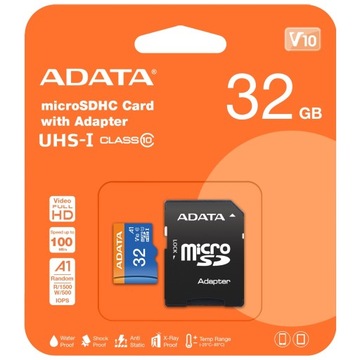 Карта памяти ADATA 32 ГБ microSDHC CL10 + адаптер PSP