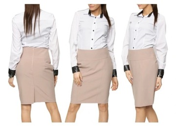 ELEGANCKA GŁADKA SPÓDNICA OŁÓWKOWA BEŻOWA r.42