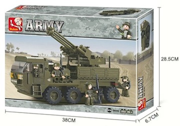 Klocki CIĘŻARÓWKA WOJSKOWA TRANSPORTER OBRONA PRZECIWLOTNICZA + 2 LEGO BROŃ