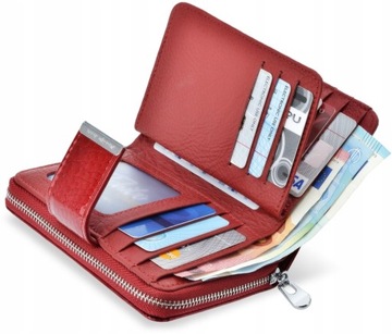 Лакированный женский кожаный кошелек, вместительный кошелек для монет с RFID-меткой, кожа, красный