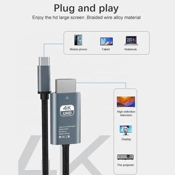 АДАПТЕР КАБЕЛЯ АДАПТЕР USB-C 3.1 HDMI 4K MHL 200см для телефона-Macbook