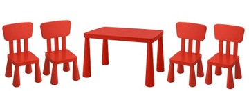 IKEA MAMMUT Stolik+ 4 krzesełka czerwony dziecięcy