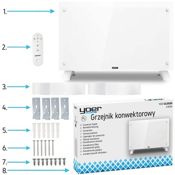 Электрический конвектор для стекла Yoer LED таймер + WiFi 2500Вт + ЭКО