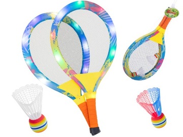 Rakiety tenisowe świecące LED + lotki dla dzieci do zabawy gra