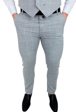 Spodnie meskie materialowe szare w krate slim - 38