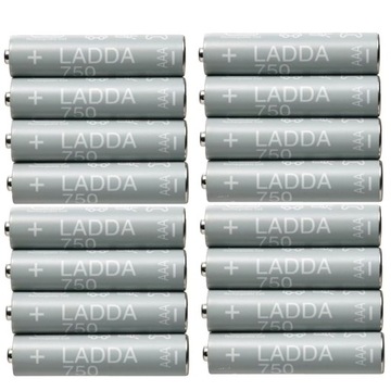 Cienkie paluszki akumulatorki baterie IKEA AAA R3 750mAH 16 szt.