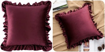 POSZEWKA WELUROWA 40x40 Z FALBANĄ PLUSZ VELVET KOLOR FALBANKA BORDOWY