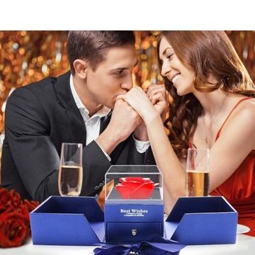 WIECZNA RÓŻA W SZKLE Z NASZYJNIKIEM PREZENT NA WALENTYNKI DLA NIEJ