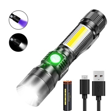 LATARKA TESTER LED ZOOM DIODA UV BURSZTYN COB TAKTYCZNEJ WIELOFUNKCYJNY New