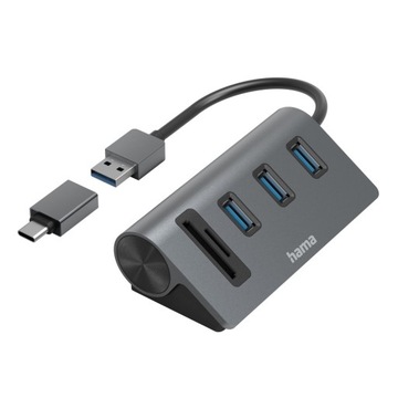 Hub USB Hama 5 portów, 3xUSB-A, SD, microSD, USB-C