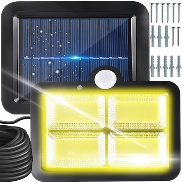 LAMPA SOLARNA ULICZNA Z CZUJNIKIEM RUCHU ZMIERZCHU OGRODOWA MOCNA 128 LED