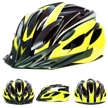 Kask rowerowy męski damski CZARNY ŻÓŁTY miejski regulowany M L 54-62 cm