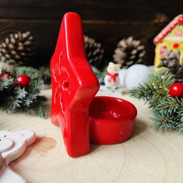 Świecznik Gwiazdka Bożonarodzeniowy Porcelanowy Czerwony PREZENT ŚWIĄTECZNY