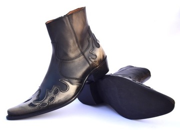 ЧЕРНЫЕ МУЖСКИЕ КОЖАНЫЕ КОВБОЙСКИЕ БОТИНКИ НА МОЛНИИ WEST