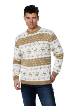 Sweter świąteczny męski norweski beżowy S